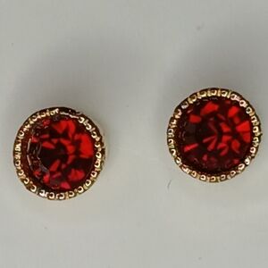 Monet Gold Tone Red Rhinestone Stud Earrings Vintage